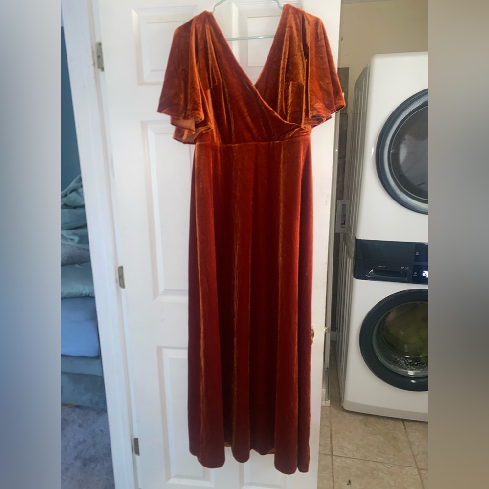 Burnt orange velvet dress by Carlyna size 12. GUC